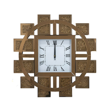 Luxury crystal wall clock with brown frame, hand-placed crystals, and silent quartz movement, perfect for elegant home decor.