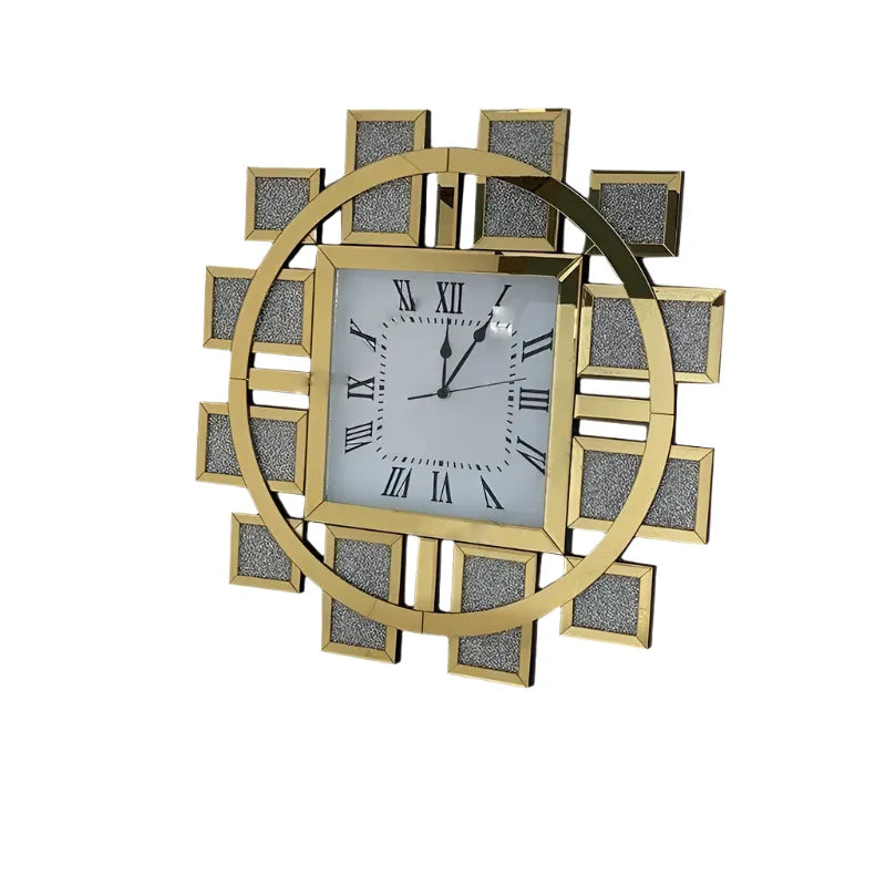 Luxury crystal wall clock with Gold frame, hand-placed crystals, and silent quartz movement, perfect for elegant home decor.