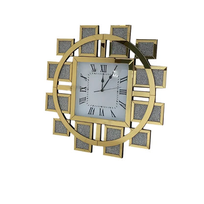 Luxury crystal wall clock with Gold frame, hand-placed crystals, and silent quartz movement, perfect for elegant home decor.